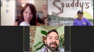 Stephanie Riegel, Spuddy Faucheux, and Chef Motto's virtual lunch