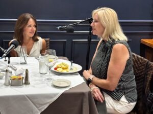 Stephanie Riegel (l) and Mary Skinner from event spaces Oak Park and Parc73, Out to Lunch at Mansurs on the Boulevard