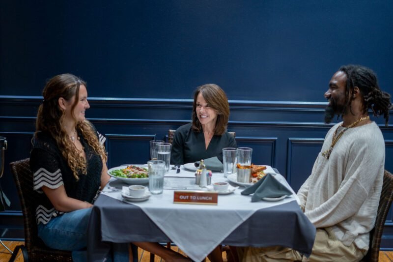 Tenley Gorman, Stephanie Riegel, Brandon Harris, Out to Lunch at Mansurs On The Boulevard in Baton Rouge