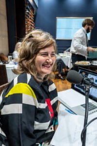 Amy Irvin enjoys the benefits of having comedians as guests on Out to Lunch at Mansurs On The Boulevard in Baton Rouge